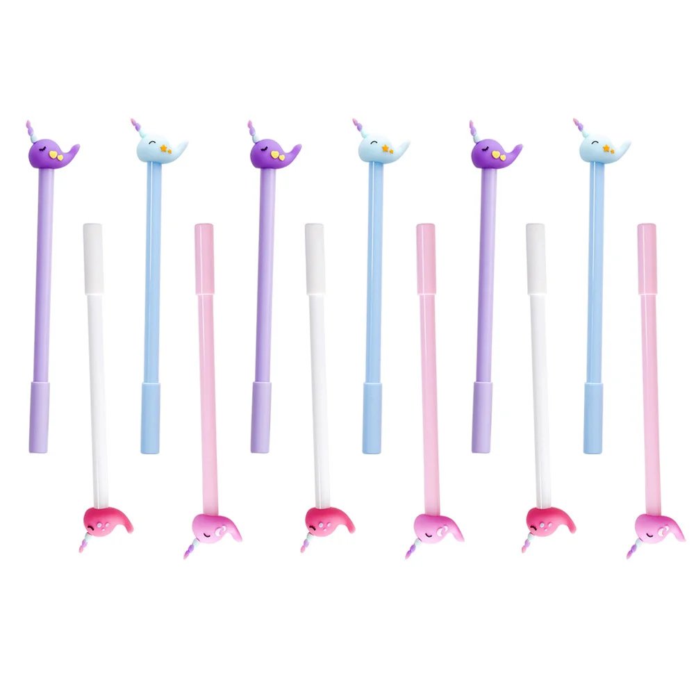 

12Pcs Cute Narwhal Gel Pens Cartoon Whale Design Writing Pens for Students Smooth Ink Student Stationery Portable School