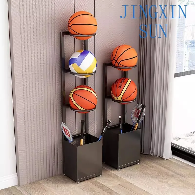 Basketball, football storage frame against the wall, household children's sports equipment rack, table tennis racket, ball rack