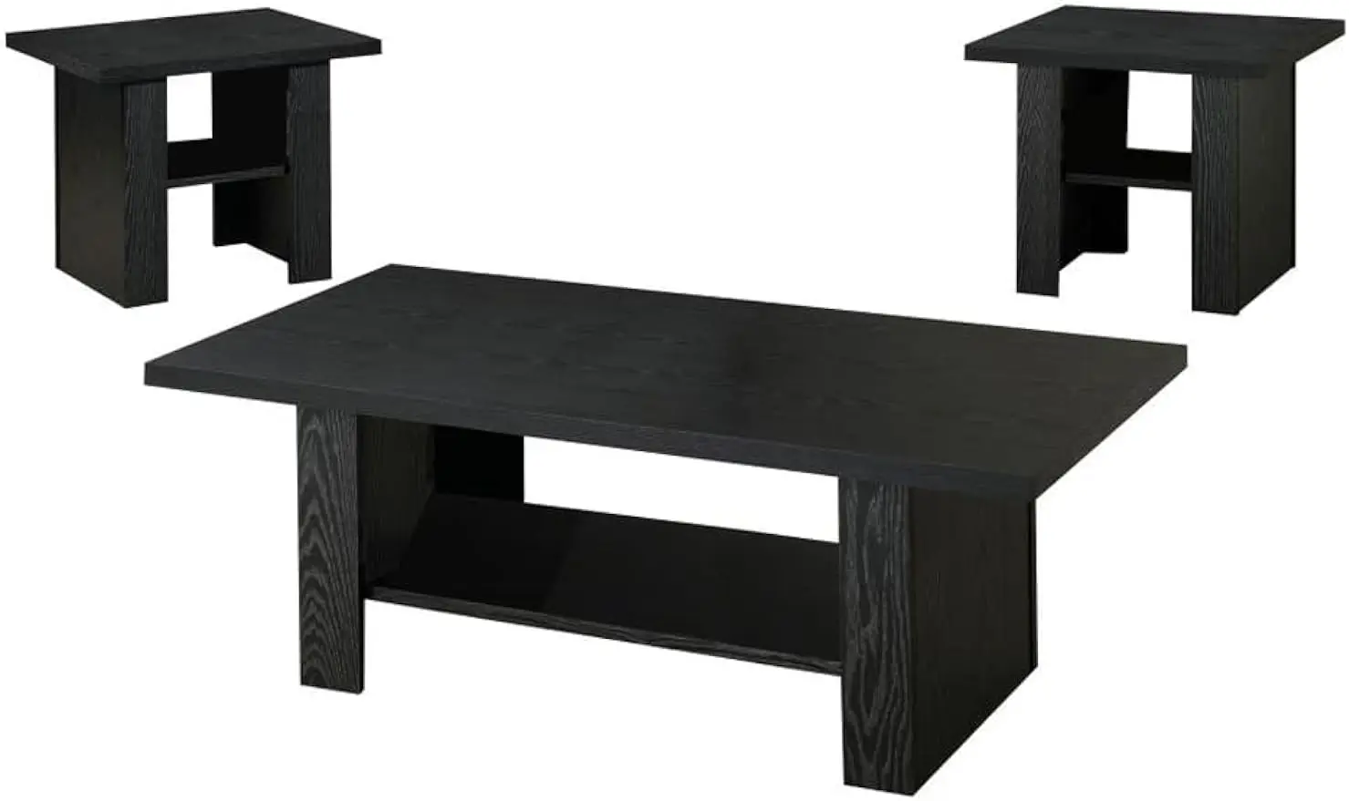 Home 3-Piece Occasional Rectangular Wood Coffee Table Set with Storage Easy Assembly Black Oak