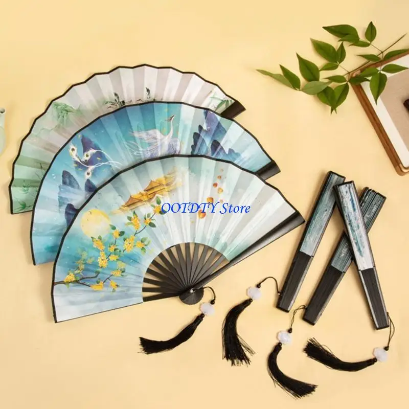367A Chinese Vintage Folding Fan Handhelds Fan Hand Fan Dance Performances Fan Gift