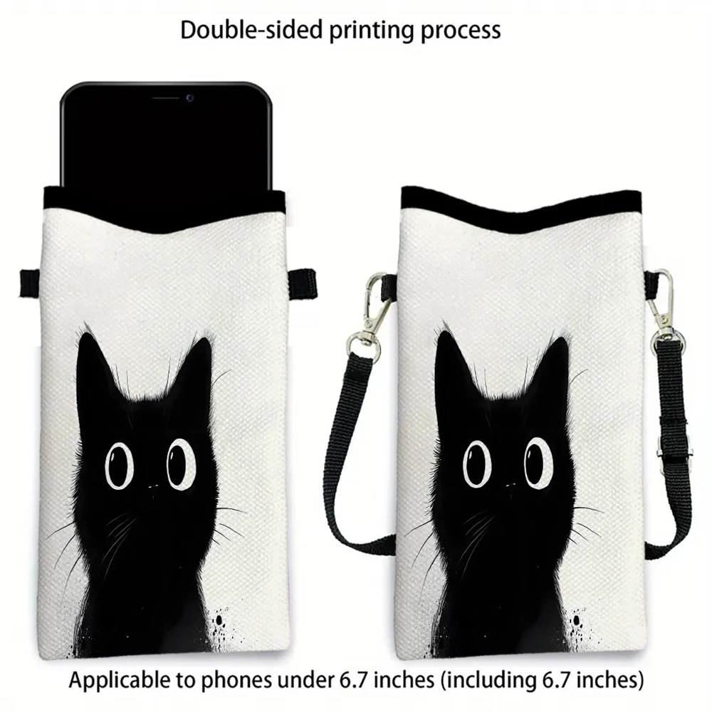 

Black Cat Crossbody PhoneBag Adjustable Detachable Strap Designed Exclusively ForWomen CrossbodyBagShoulder Bag5.16