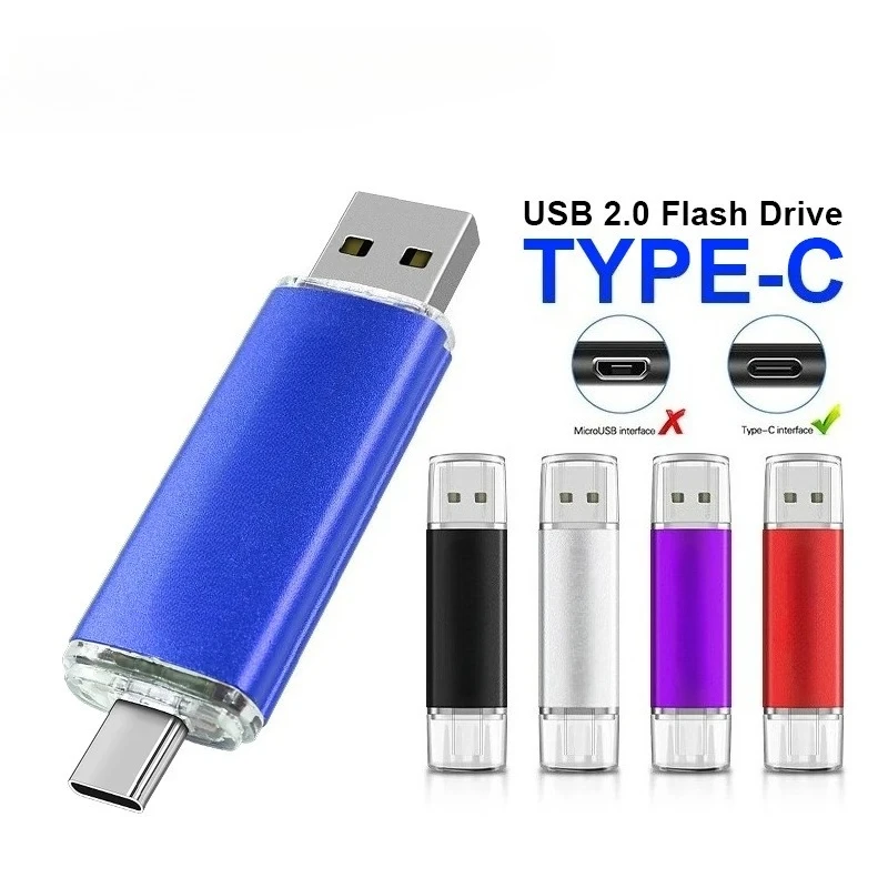 

New Metal 2 in 1 OTG Type-C Pen drive 64GB USB 2.0 flash drive Thumb Memory Stick Colorful Shell Creative Business Gift U disk