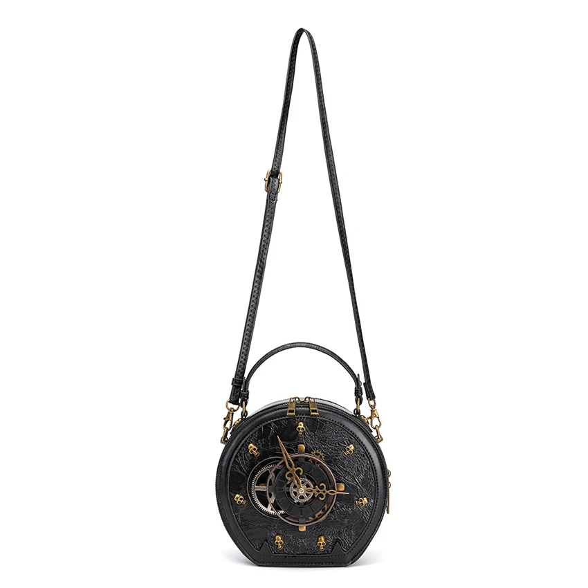 Circular Bag PU Leather Steampunk Halloween Medieval Vintage Cosplay Anime Women Clock Shoulder Gothic Industrial Messenger Bag