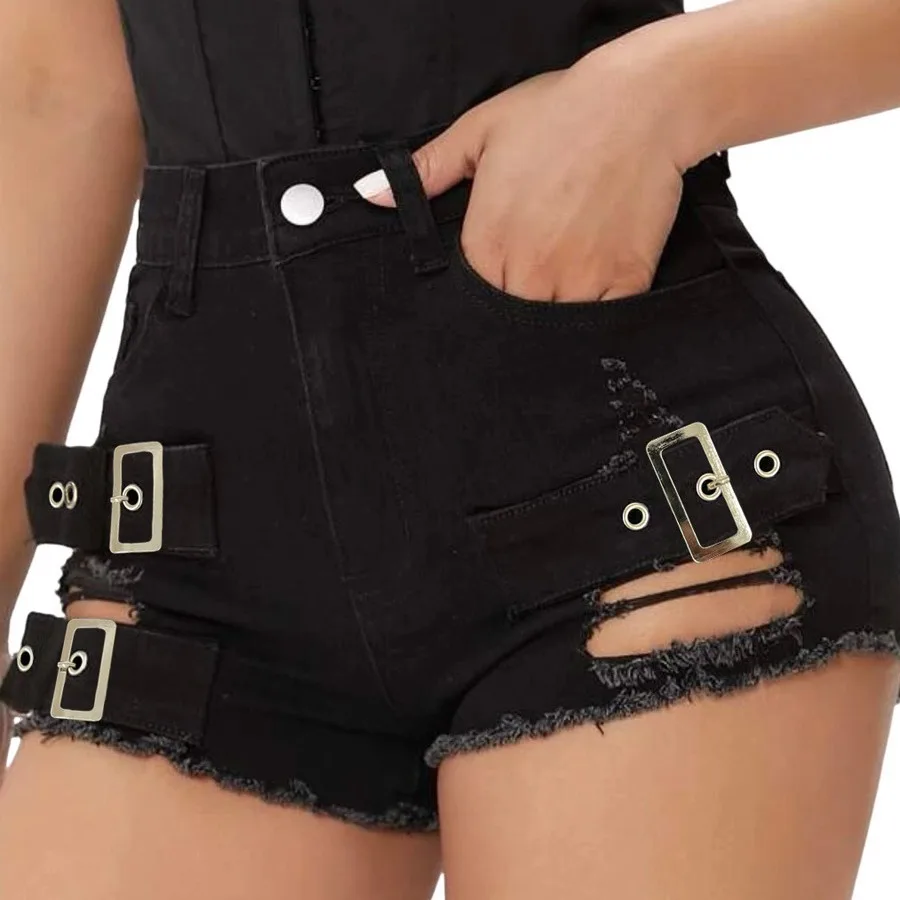 European and American Hot Girl's New High Waisted Sexy Ripped Hole Elastic Plus Size Casual Pants Denim Shorts