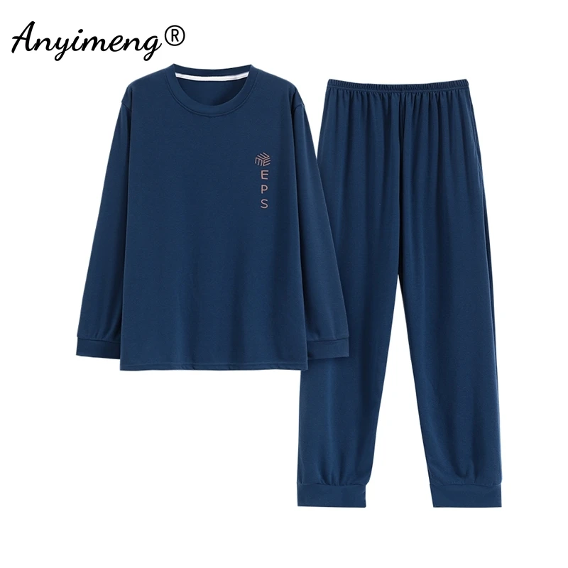 L-5XL Plus Size Mens Cotton Pajamas Set Autumn Winter New Leisure Long Sleeves Sleepwear Nightwear Boy Pijama Gentleman Homesuit