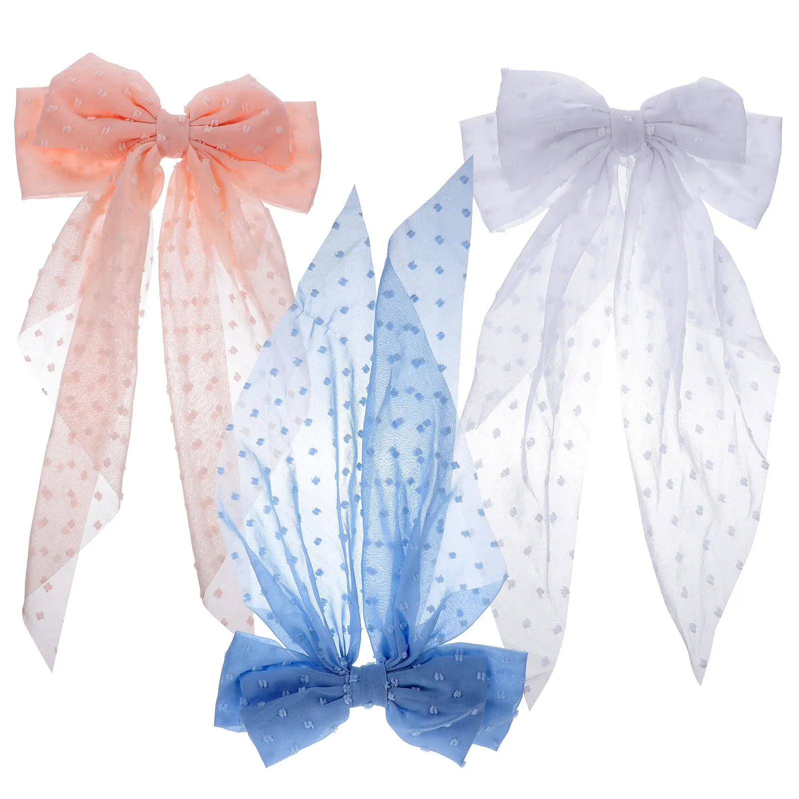 

Набор из 3 заколок для волос с длинными бантиками-хвостиками, пружинные заколки-автоматы для женщин и девушек, модные аксессуары для повседневного использования, вечеринок и фестивалей