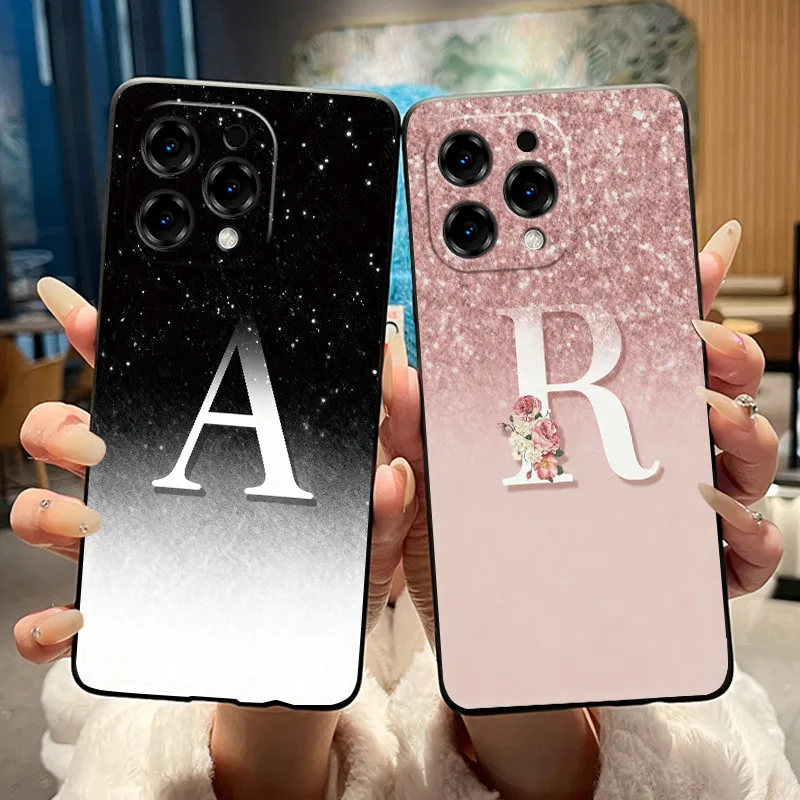 Letter Couple Case For Doogee N55/N55 Plus/N55 Pro Black and Pink Shiny Starry Sky Pattern Casing Soft Anti-scratch Black Cover