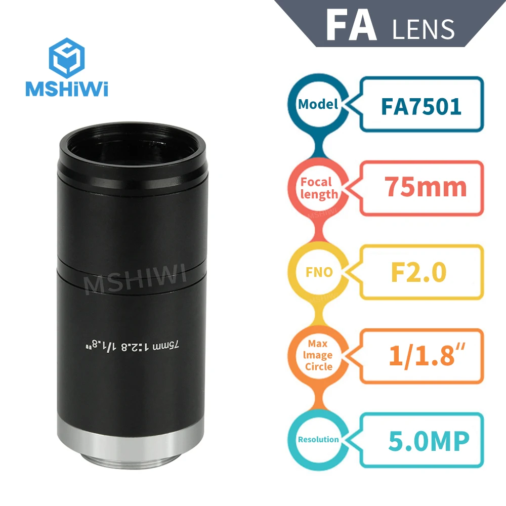 FA Ống Kính 5MP Chiều Dài Tiêu Cự 75Mm C Mount Năm 1/1.8 "Quang Định Dạng F2.0 Bằng Tay Iris Với Camera Công Nghiệp Camera Giám Sát