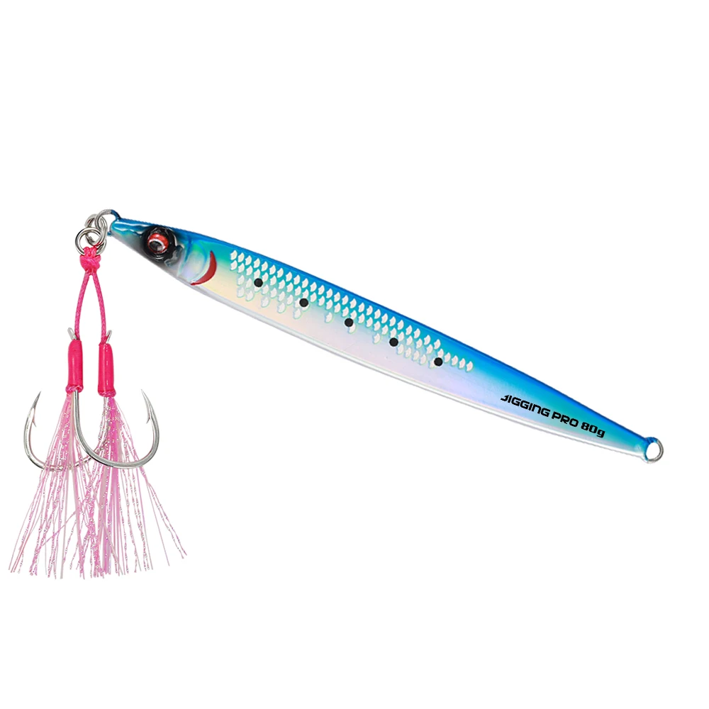 JIGGING PRO Sardine Slider Jig 40g 60g 80g 100g Weitwurf-Metallköder für Küstenangeln im Meerwasser auf Königsfisch und Bernsteinmakrele
