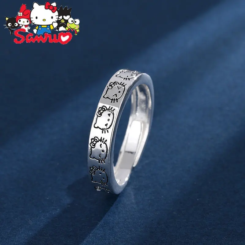 Sanurgente Kuromi-Bague de couple en argent S925 plaqué cuivre blanc, motif d'anime, protagoniste, réglable, cadeau pour petite amie, homme et femme