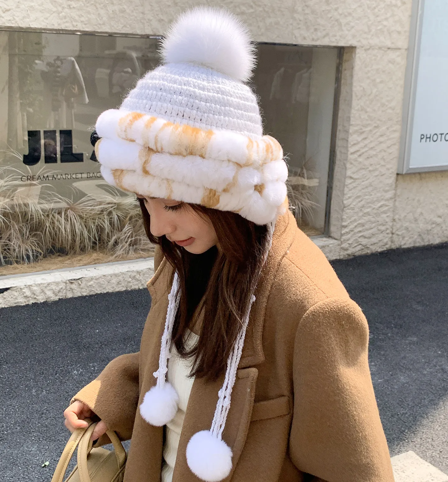 Herbst-Winter Echte Rex-Kaninchenfell-Mütze Dicke Warme Ohrenschutz-Kopfbedeckung Damen Lei Feng Mütze – Detail 8