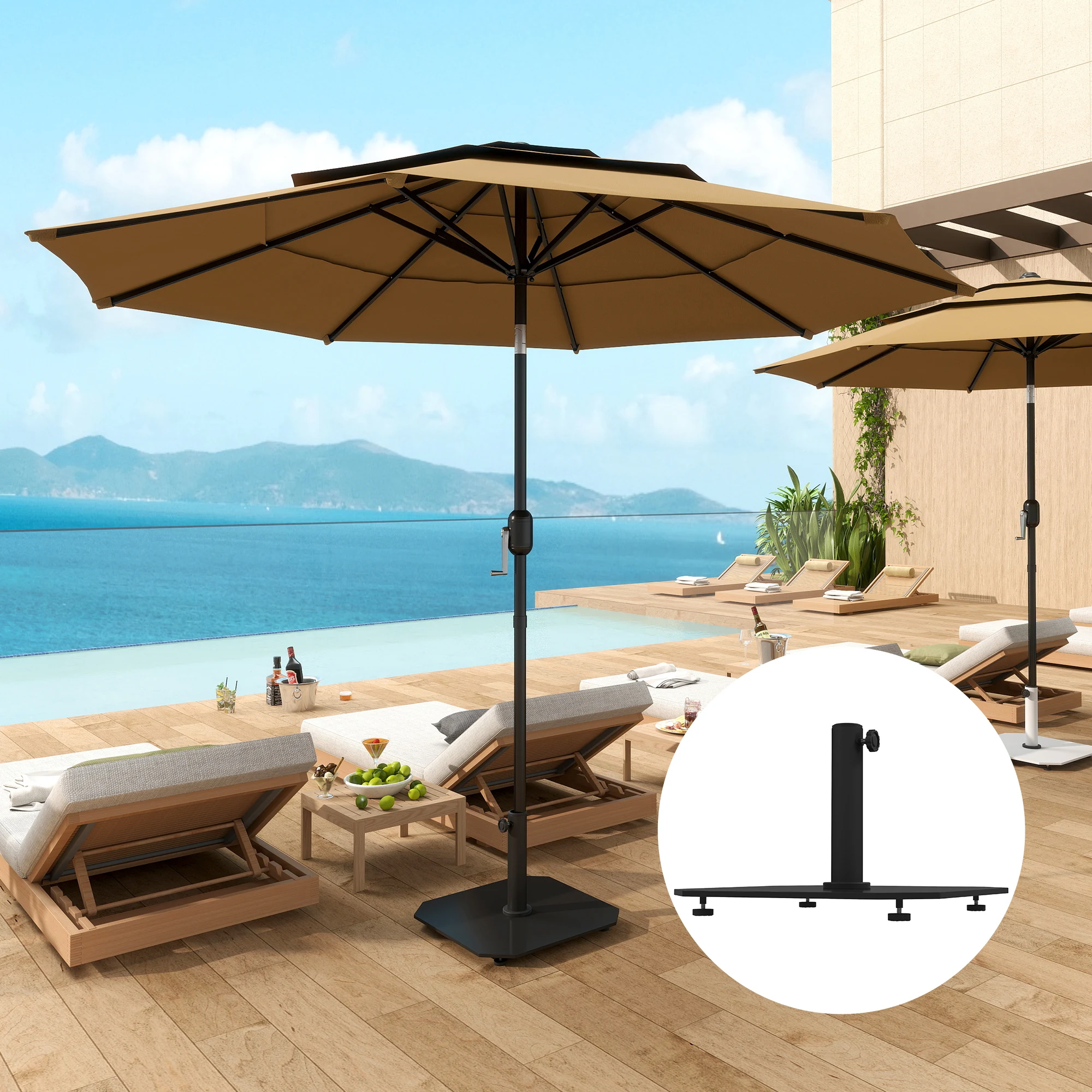 Square Patio Umbrella Base, 41 lbs Metal Stand with Adjustable Foot Pads, Fits 1.3/1.5/1.9