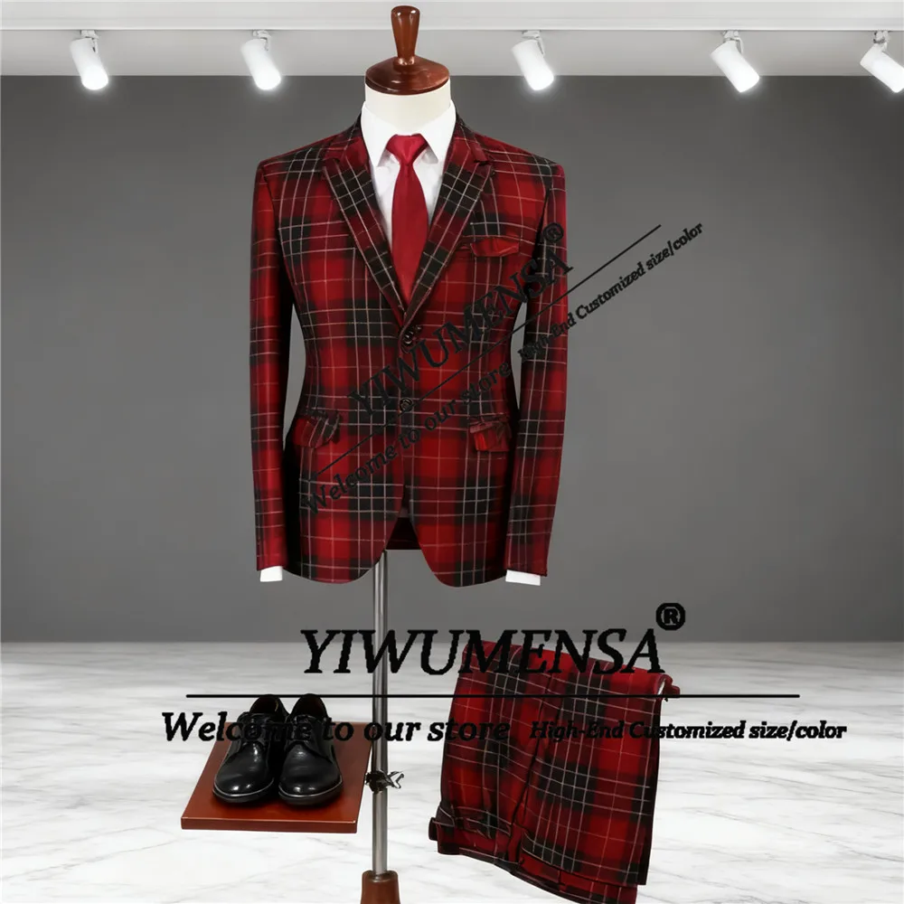 النمط البريطاني منقوشة الرجال الدعاوى سليم صالح واحدة الصدر العريس حفلة موسيقية البدلات الرسمية 2 قطعة الذكور بليزرات الحفلات زي مخصص أوم