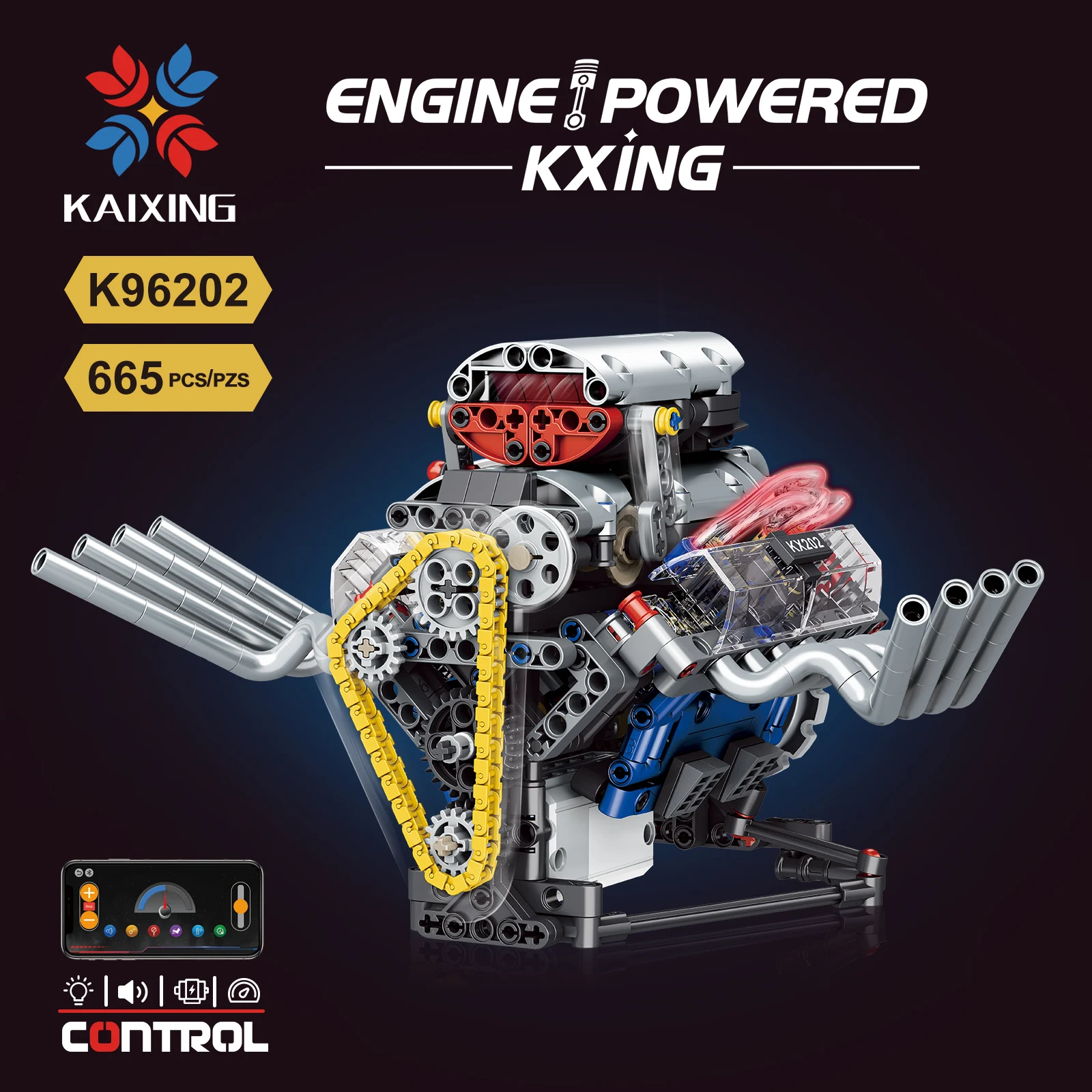 K96202 V8 Mechanical Engine Assembly Model Set APP Programming with Lighting Creative Collection Model for Gift Education Kit