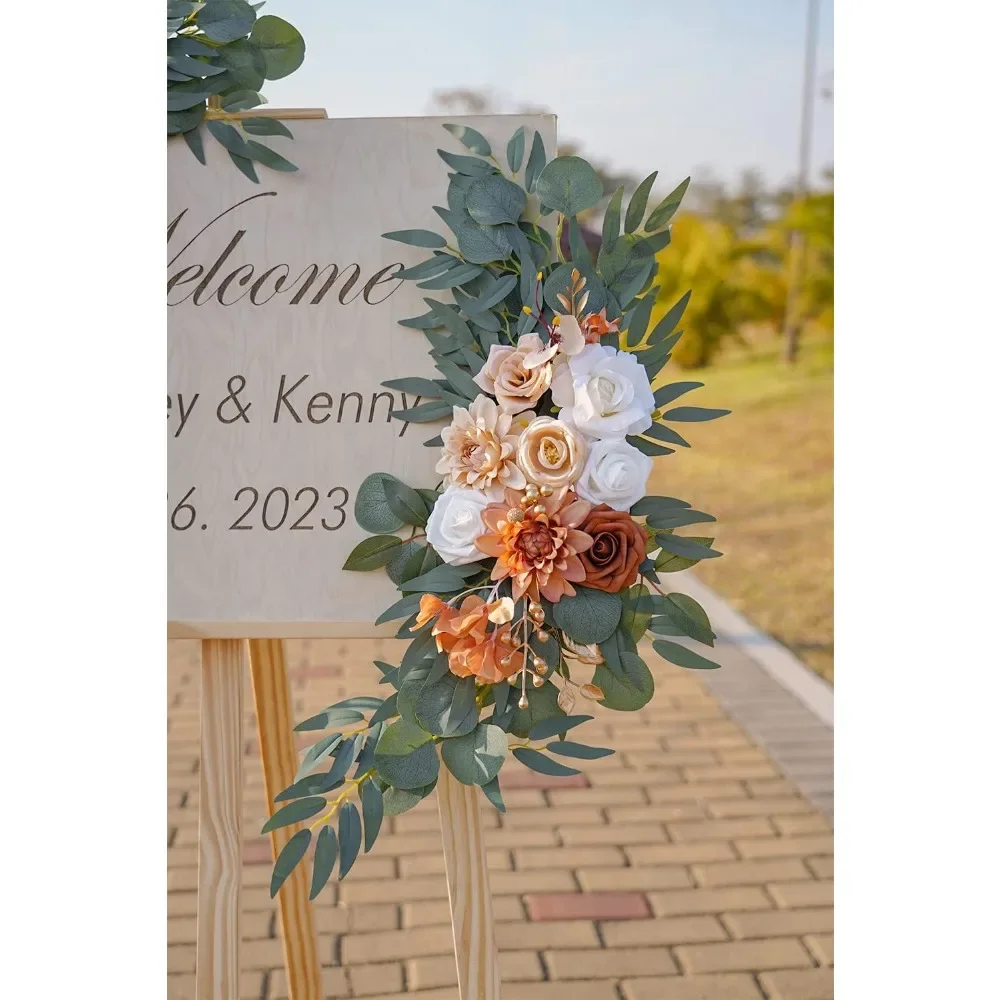 زهور قوس الزفاف من بوناتيا (عبوة من 2)، زهور برتقالية محروقة صناعية لتزيين علامات الترحيب في الزفاف وزهرة القوس