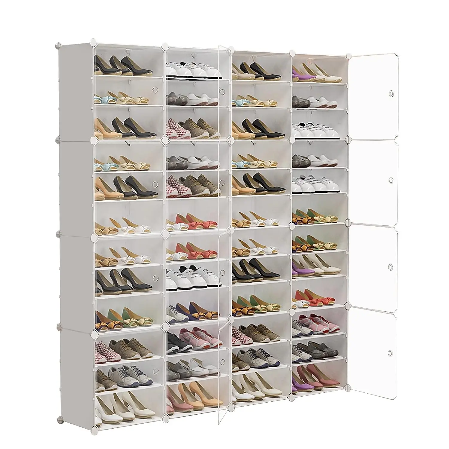 Enclosed Shoe Cabinet 96 Pairs DIY Plastic Storage with Transparent Door, Free Standing Expandable for Heels & Boots, Customized