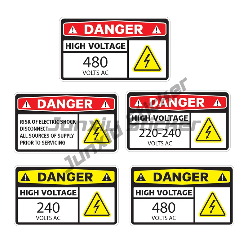 Warning Decal PVC Car Sticker Danger High Voltage 220V 480V 220-240V Volts Ac Waterproof Vinyl Decal Car Accessories Decor