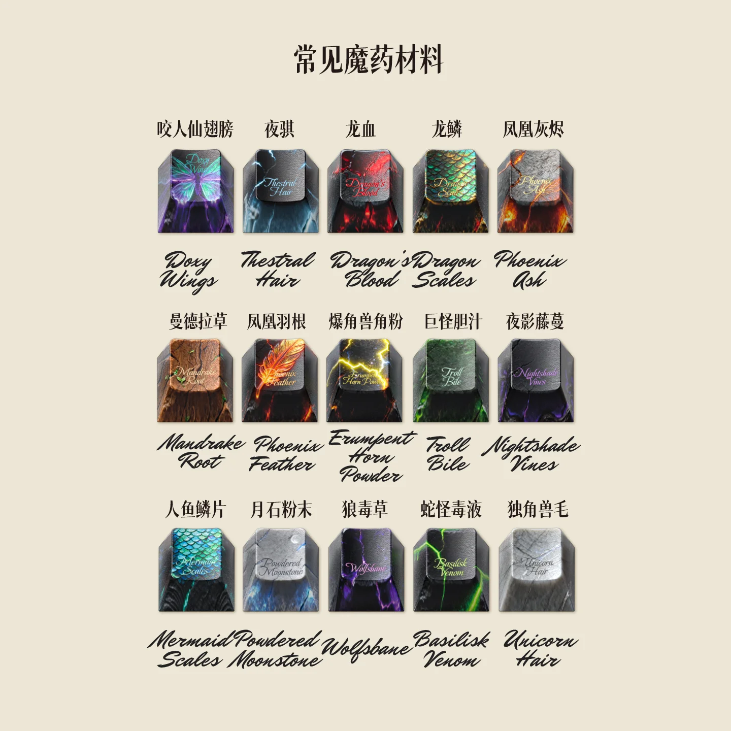Potion Class Keycaps Set Magic Series Themed Keycap PBT Cherry Profile Custom Original Handmade Artisan Keyboard Accessories