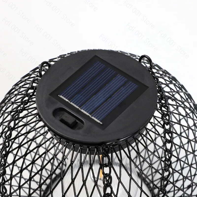 Solar Wrought Iron Hollow Lantern Retro Mesh Chandelier Outdoor Garden Decorative Lamp