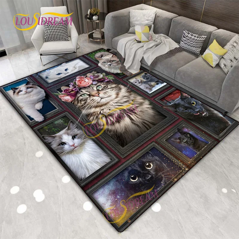 Animal Oversized Carpet Cute Cat Puzzle Kitchen Bedroom Living Room Home Door Mat Decoration Multi-Size Washable Carpet.