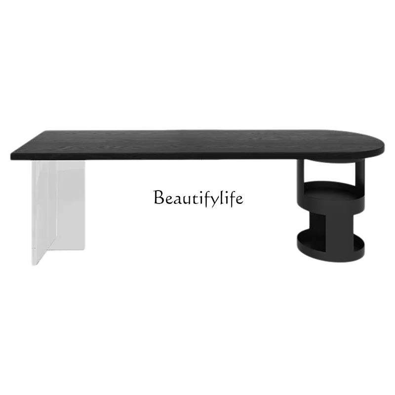 

Long table Italian minimalist black desk living room solid wood