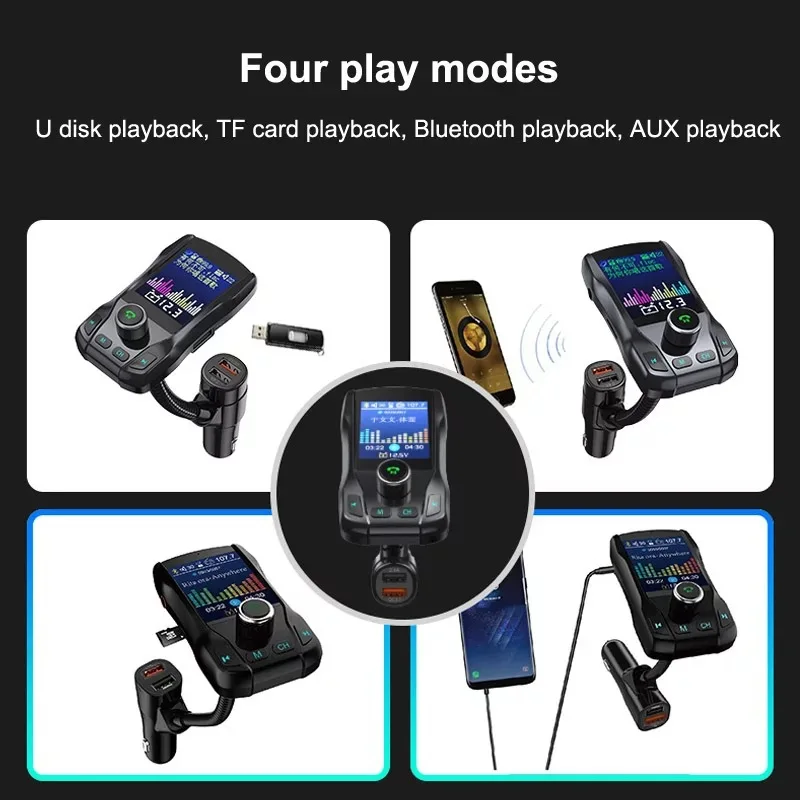 FM39 Color Screen Car Bluetooth MP3 Player FM Transmitter Dual USB Fast Charging Charger