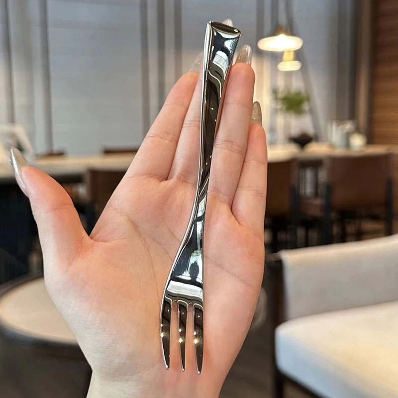 Set garpu meja makan malam Stainless Steel, alat makan Korea empat Tine Salad makanan penutup buah garpu dapur