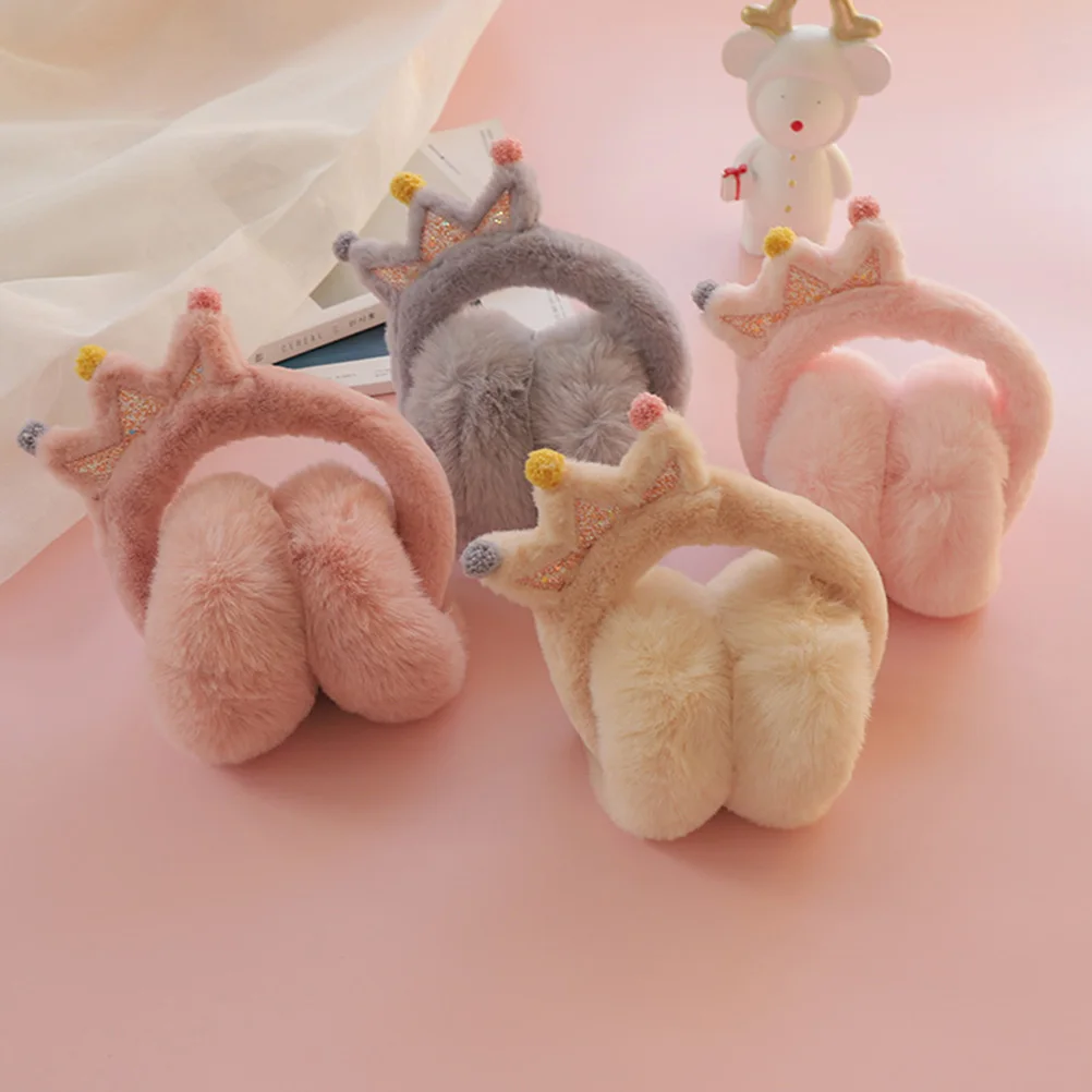 

Children Warm Earmuffs Kids Furry Crown Outdoor Winter Ear Muff Headwear Soft Pink Random Color Keeps Warm Portable