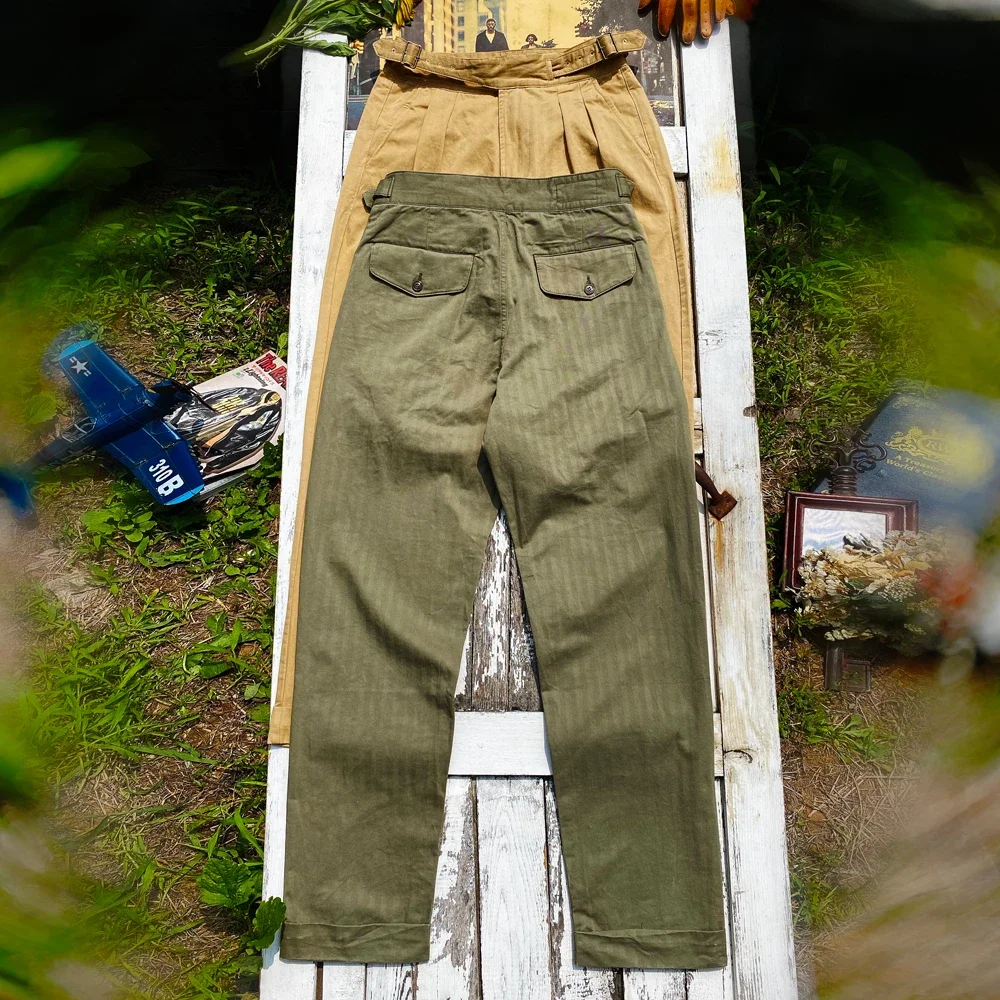 Blunt Razor American Vintage Khaki Workwear Gurkha Pants 270g Herringbone Pattern Washed Cotton Loose Straight Casual Pants