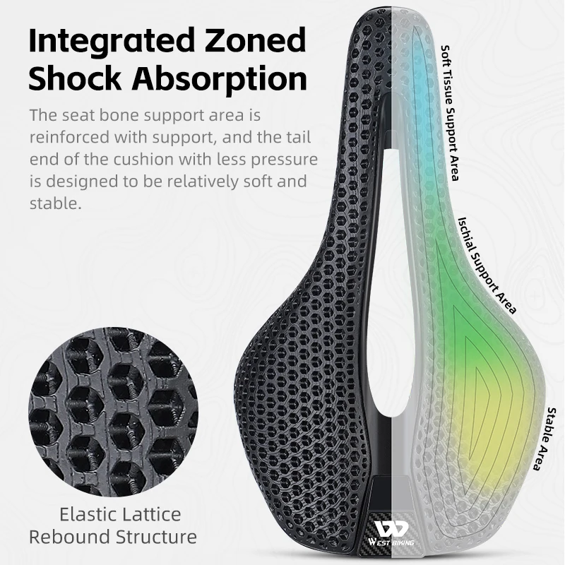 WEST BIKING 3D Printed Bicycle Saddle Hollow Breathable Ergonomic Bike Seat Ultralight T700 Carbon Fiber MTB Road Bike Cushion