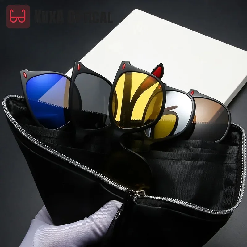 XUKA Sports 6 In 1 Polarized Sunglasses Men Women Magnetic Clip On Glasses TR90 Optical Prescription Eyeglass Frames Magnet Eyew