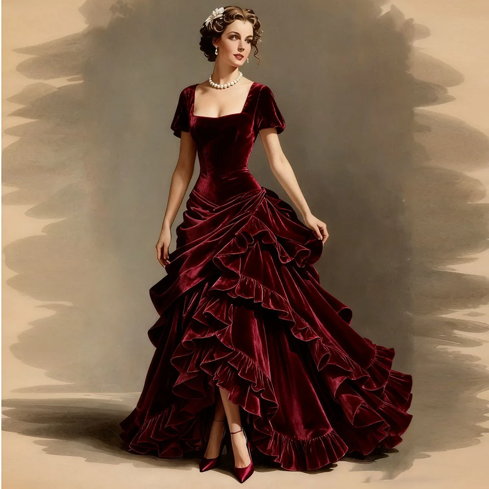 Customized Burgundy Medieval Ball Prom Gowns Vintage Off Shoulder Pleated Long Renaissance Evening Dress Gowns