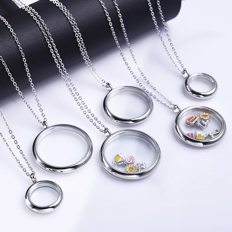 1Pc Stainless Steel 25/35/40mm Round Glass Memory Photo Ashes Locket Pendant Necklaces Diy Floating Relicario Men Collar Jewelry