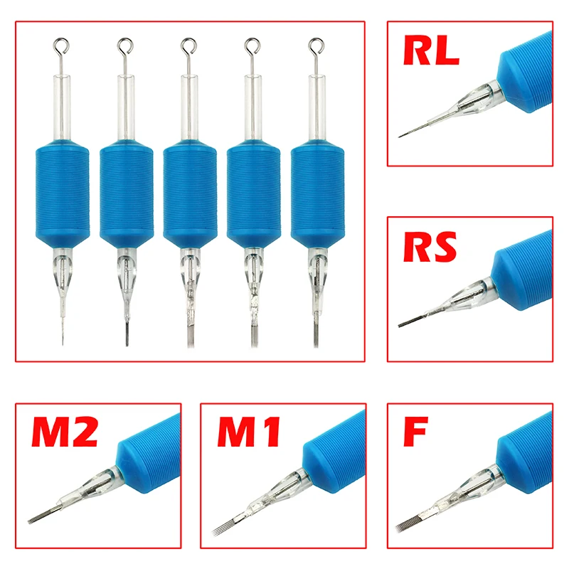 

OPHIR 6PCS/Lot Tattoo Needles 5.71 inch Blue Disposable Tattoo Tube Tips with Nozzle Needles Grip RL RS F M1 M2 TA111