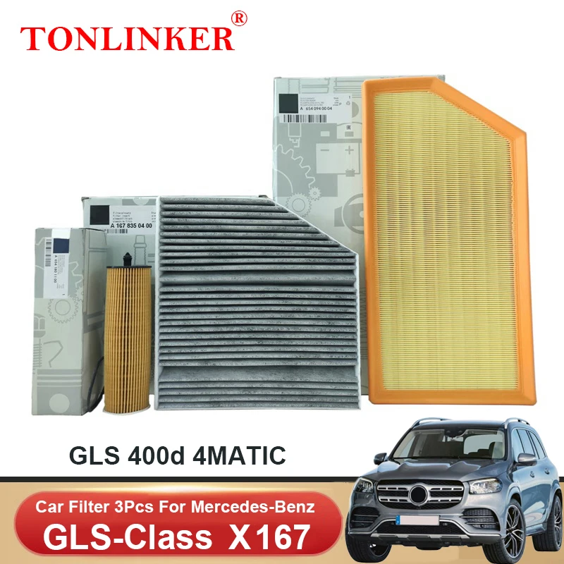 TONLINKER Cabin Air Filter Oil Filter For Mercedes Benz GLS X167 2019 2020 2021 2022 GLS 400d 4MATIC OM656 Car Accessories