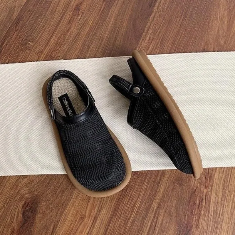 Women's Flat Linen Wrap-Around Half-Slip-On Sandals: Breathable Slip-On Sandals for Spring and Summer, Perfect for Outdoor Wear
