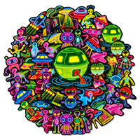 56PCS Cartoon Space Alien Neon Effect Graffiti Sticker Decorative Scrapbook Laptop Luggage Decal Kids Toy Gift