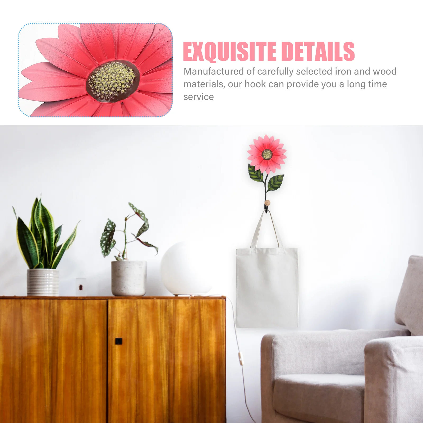 Porte-clés rose pour rangement de bureau, petits crochets de confection pour décorations, mur AndrWall, fleur de fer, manteau