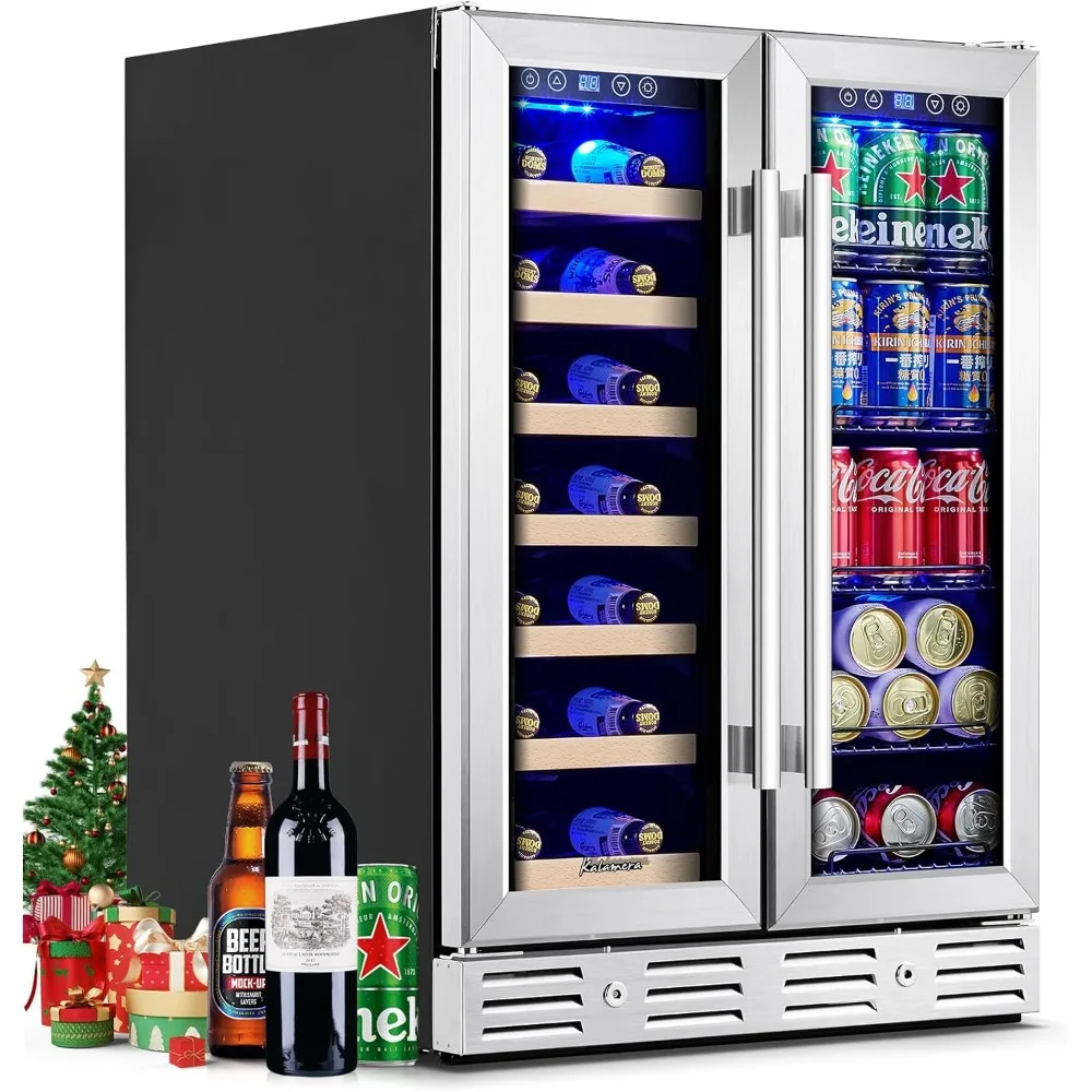 Built In or Freestanding with Blue LED Light for 24 Inch Dual Zone Wine and Beverage Refrigerator Holds 21 Bottles 75 Cans