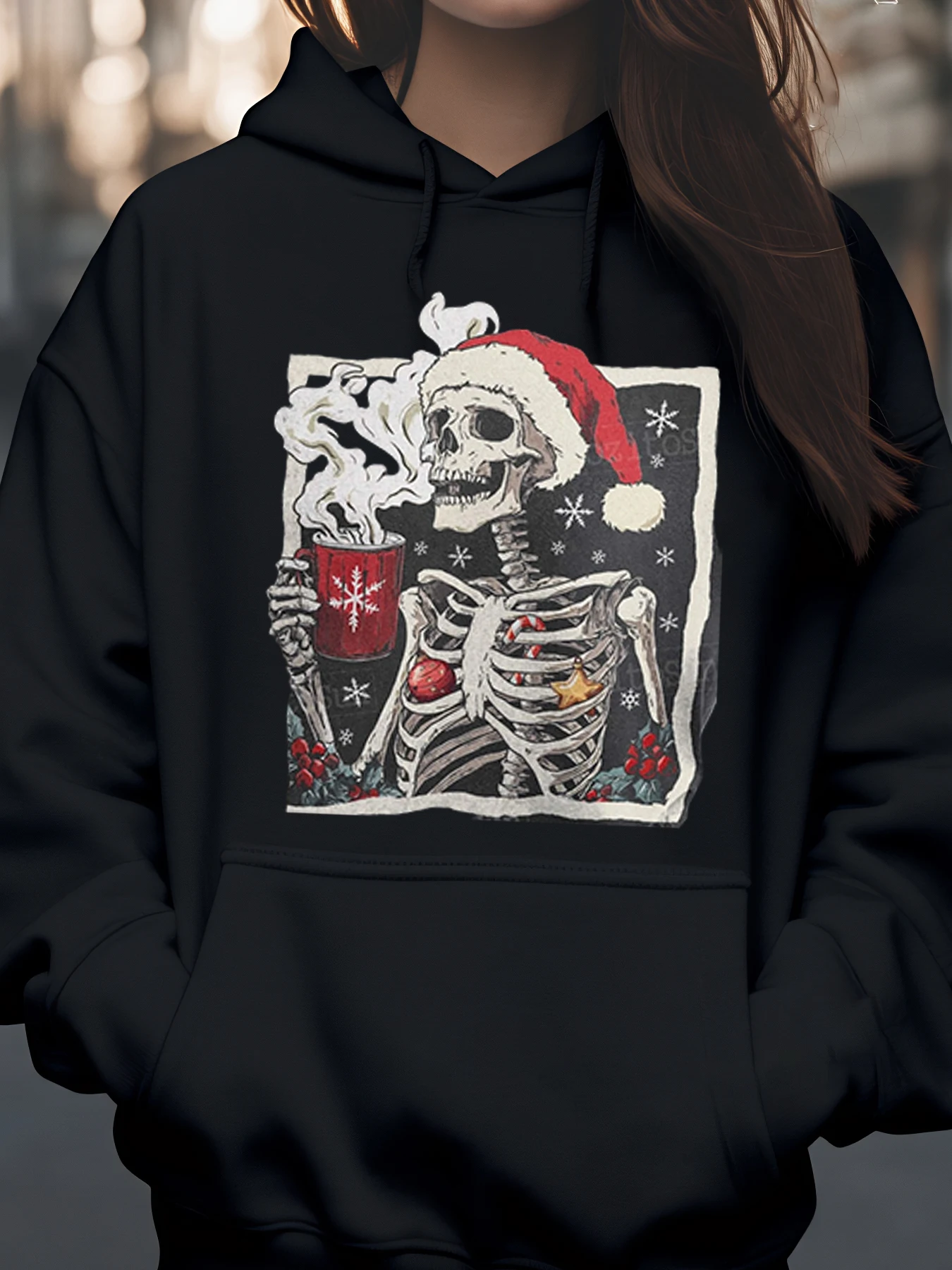 الهيكل العظمي سانتا عقد الكاكاو الساخن عيد الميلاد هوديي ملابس غير رسمية النساء الرجال