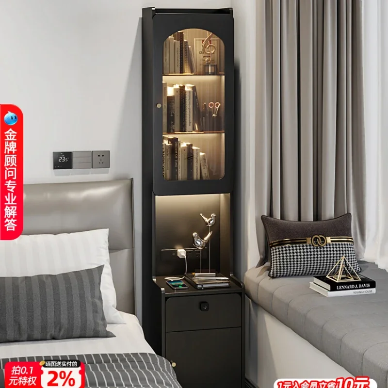 

Modern bedside table with bookshelf, bedroom, household bedside bookcase, integrated narrow safe