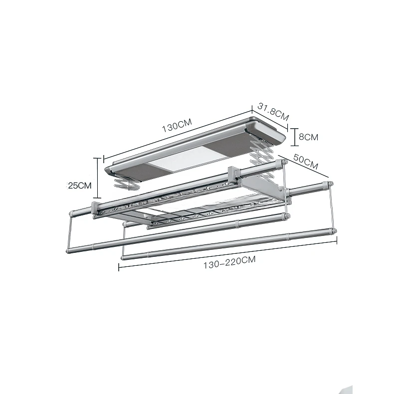 18w  Smart Clothes Dryer Retractable Automatic Clothes Line Electric Drying Rack Hanger Aluminum 0-1.3m 1.3m