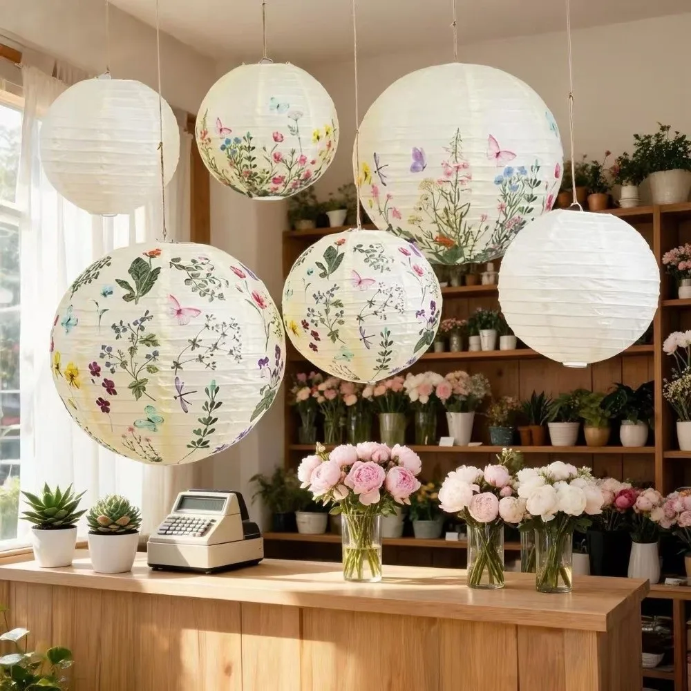 New Paper Printed Flower Paper Lantern 20/30cm DIY Craft Round Paper Lantern Hanging Paper Lantern For Home Decor