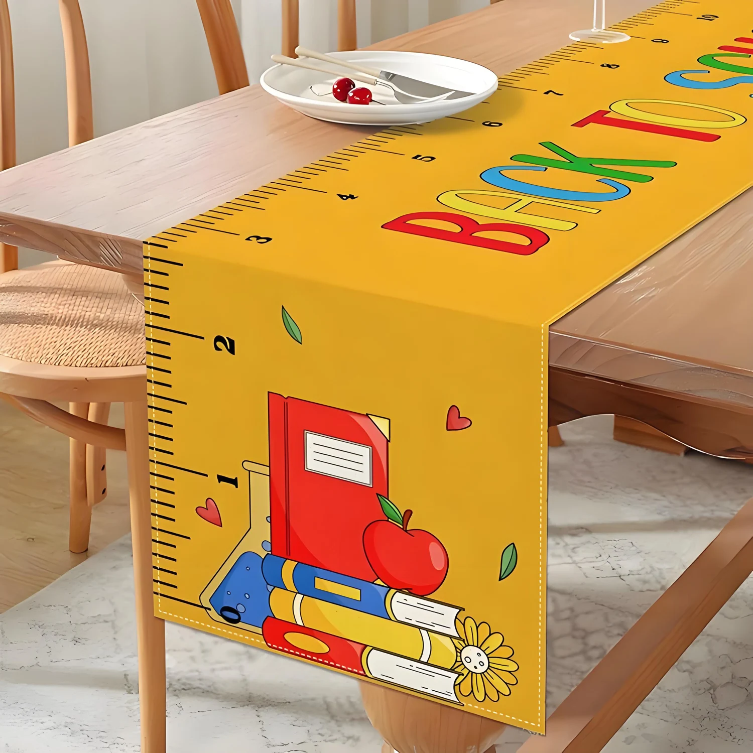 New Back to school season table flag decorative yellow background Pencil stationery decorative supplies for indoor kitchen table