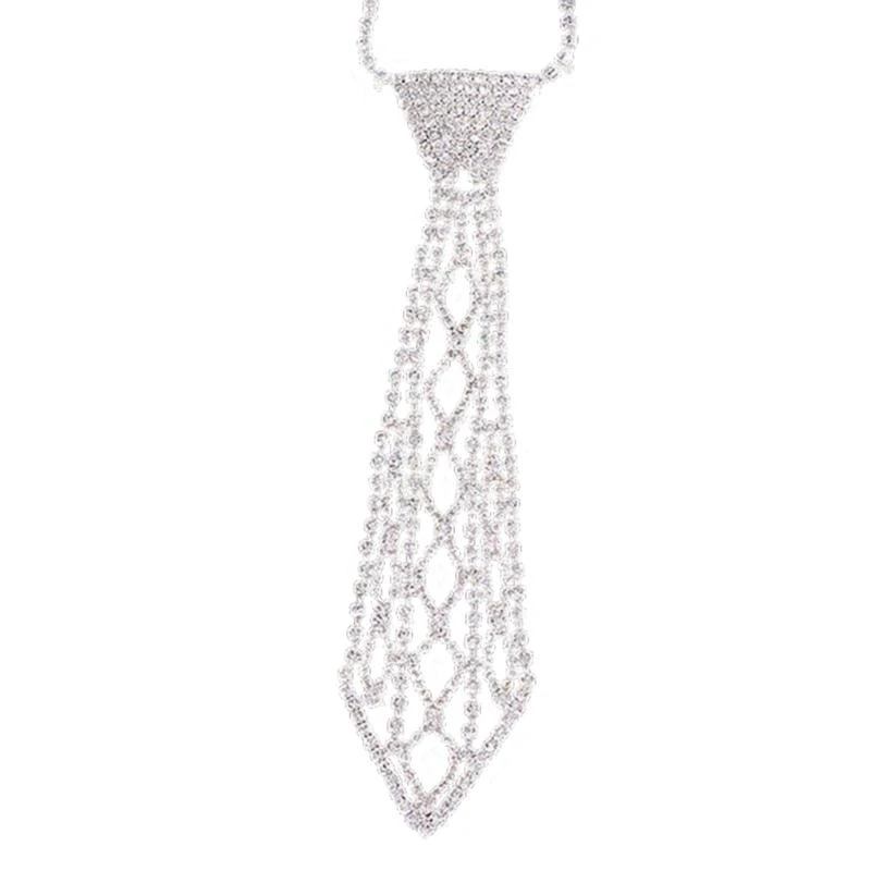 

652F Punk Necktie Necklace with Shimmering Rhinestones for Fashion Enthusiasts Crystal Necklace for Weddings and Parties