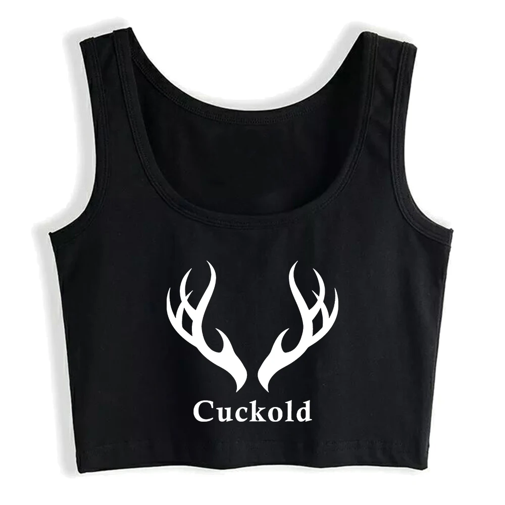 Cuckold Gewei Print Grafische Sexy Slim Fit Crop Top Hotwife Humoristische Leuke Flirterige Stijl Tank Tops Swinger Ondeugend Hemdje