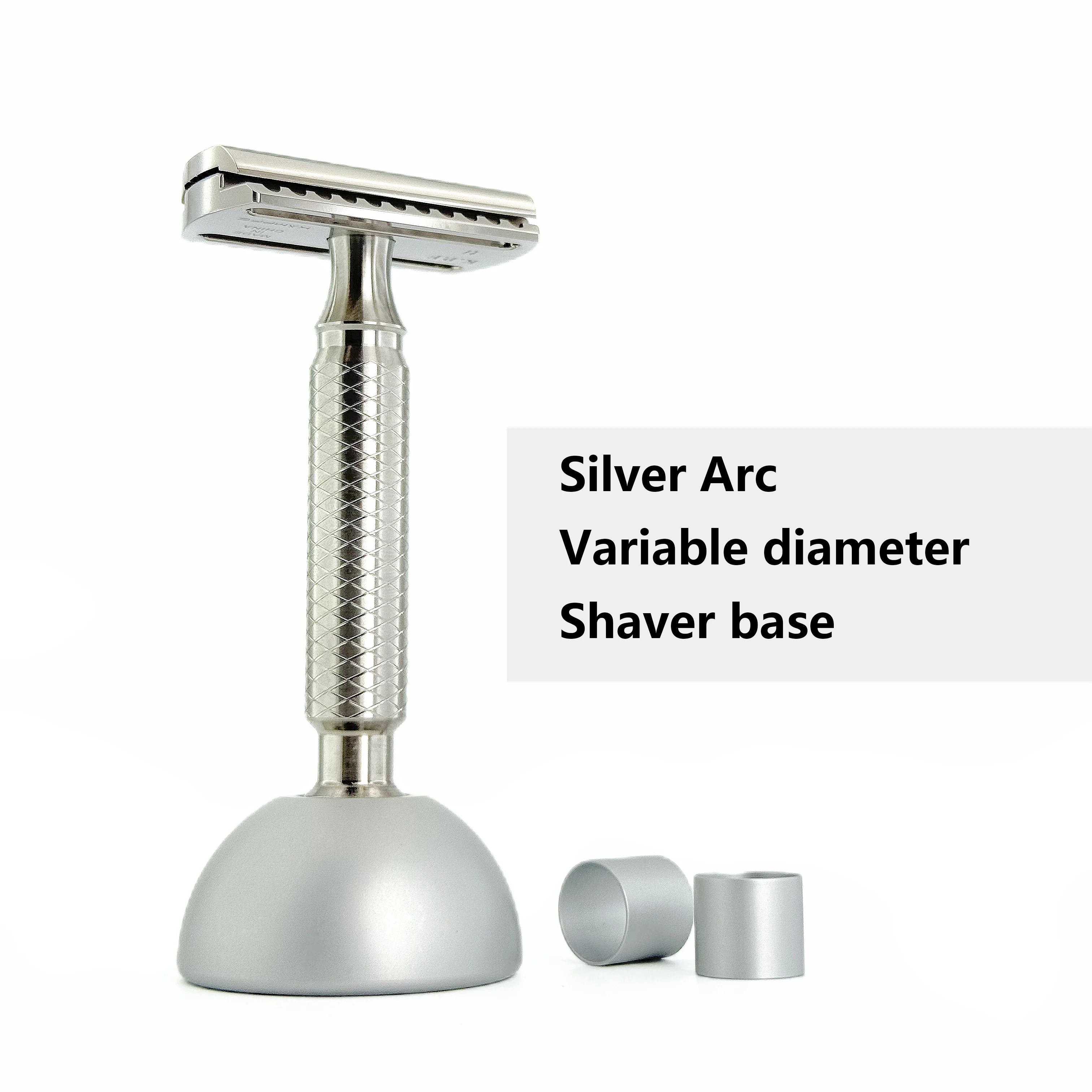 حامل ماكينة حلاقة آمن بقوس فضي من KAMPFE، حامل قاعدة ماكينة حلاقة من سبائك الألومنيوم للرجال، حامل ماكينة حلاقة يدوية كلاسيكية بثلاثة أقطار
