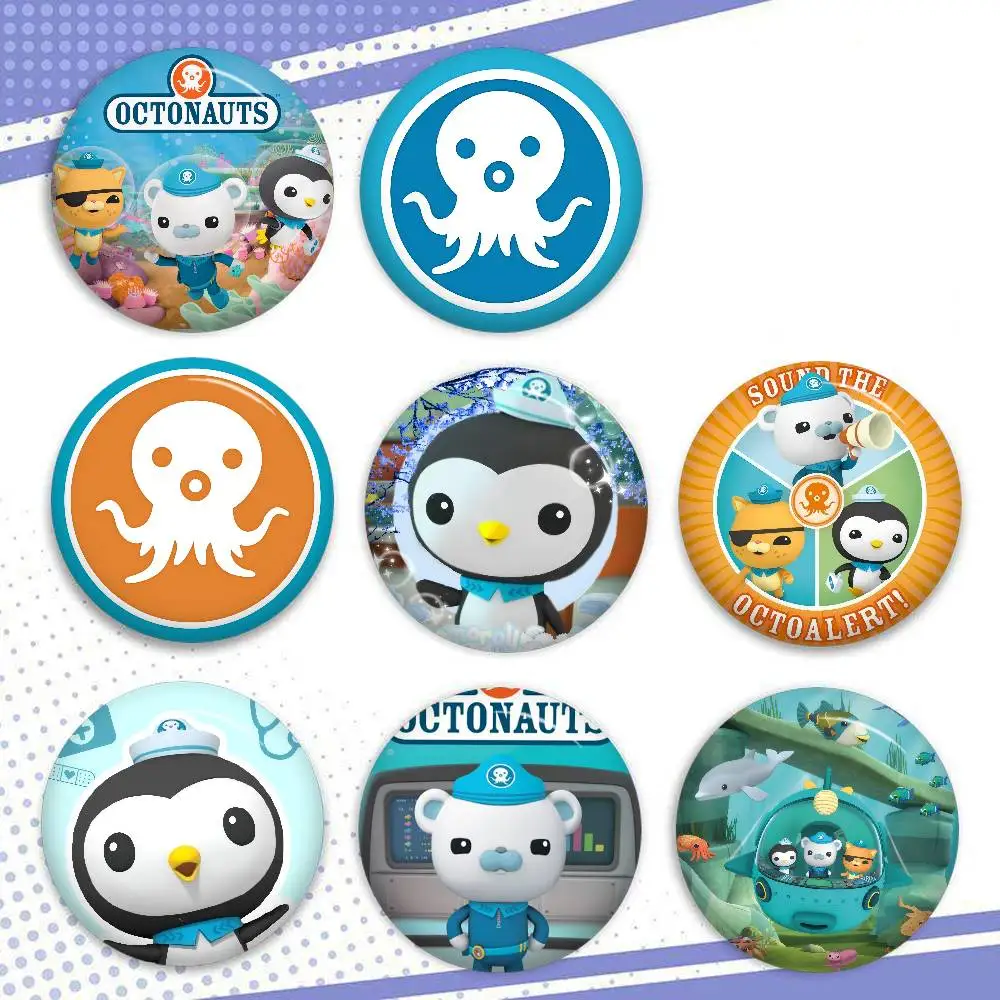 B-blue Octonauts Logo Kreative Anstecknadeln, lustige runde Snap-in-Brosche, Abzeichen, Rucksack, Hut, Accessoires, Schmuck, Geschenke für Freunde