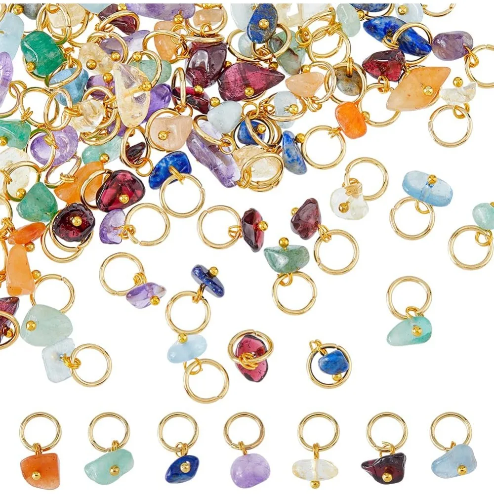 

84Pcs 7 Colors Stone Pendants Mixed Charms with Light Stainless Steel Jump Ring Mixed Color Dangle