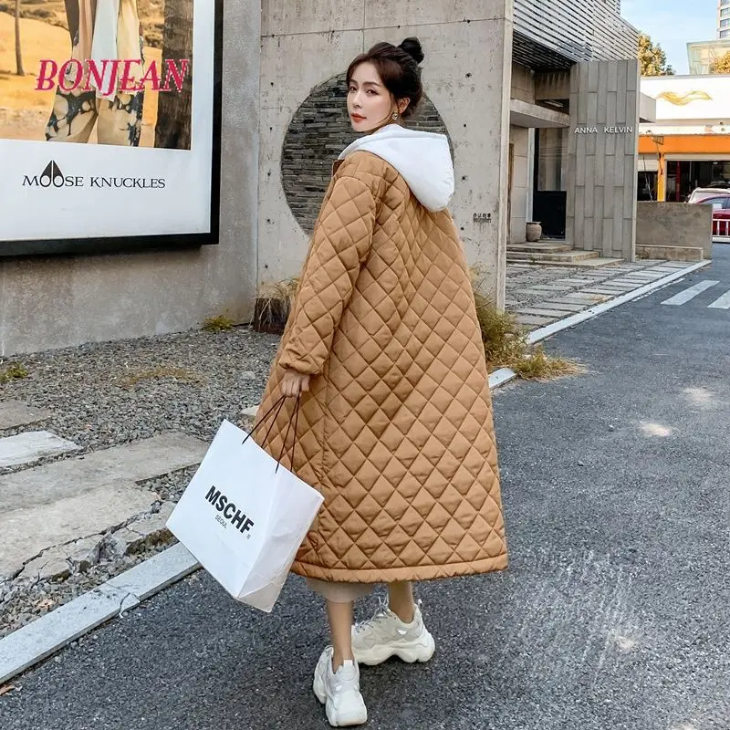 2022 Woman Parkas Autumn Winter Long Over The Knee Plus Size Korean Version Oversized Diamond Down Padded Jacket Winter Coat